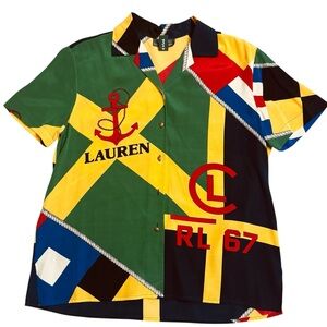 Vintage Lauren Ralph Lauren Silk Nautical Colorful Blouse Top size M